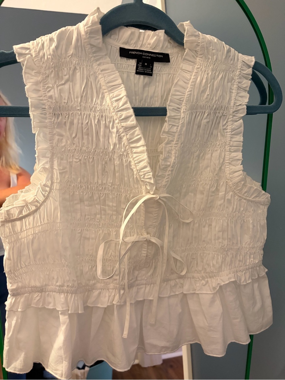 French Connection White Ruffled Sleeveless Smocked Crop Top